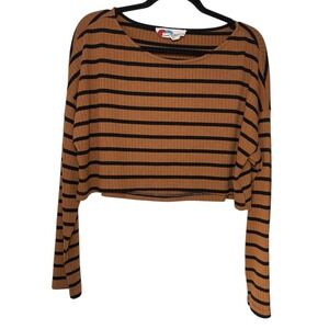 Free People Beach Zinnia Striped Oversized Cropped Long Sleeve Top Women S Brown